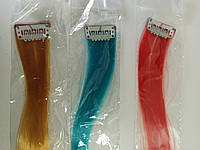 Набор пряди волос на клипсах , тресс для наращивания, каникалон (рыжий, бирюза, красный)