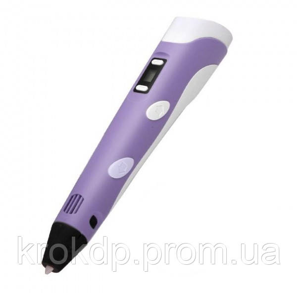 3Д ручка дитяча з адаптером 3D Ручка PEN-2 з LCD-дисплеєм + Пластик Фіолетова