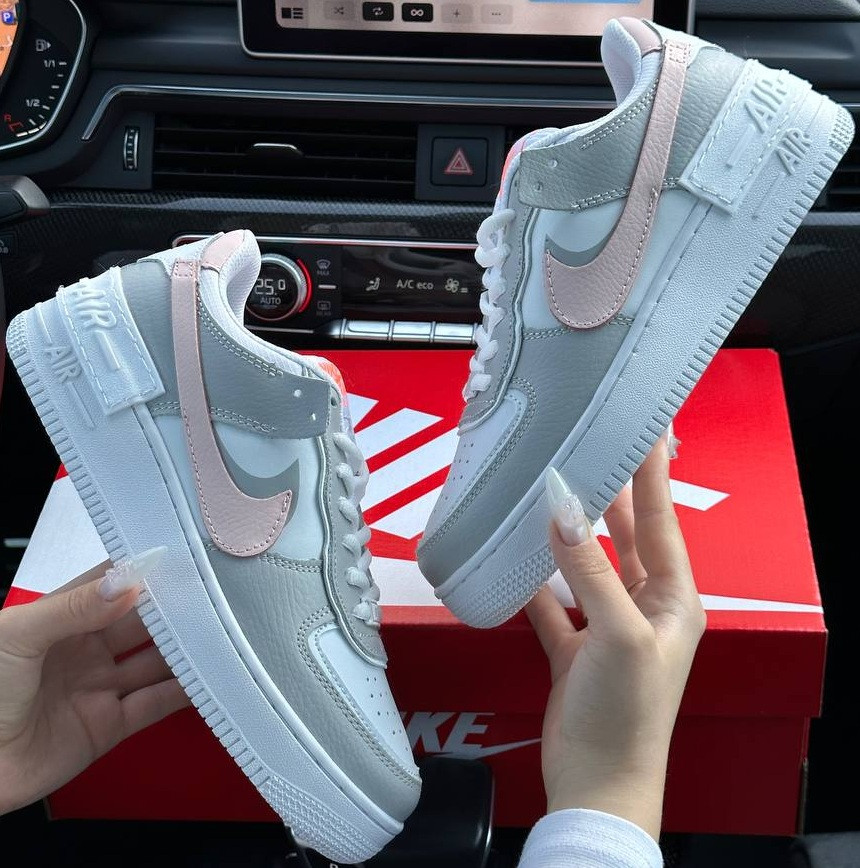 Жіночі кросівки Nike Air Force 1 Shadow демісезонні весна-осінь низькі (білі з сірим). Живе фото, фото 1