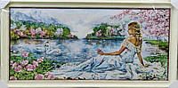 Картина гобелен "Дівчина на березі озера" 120*60см KG023