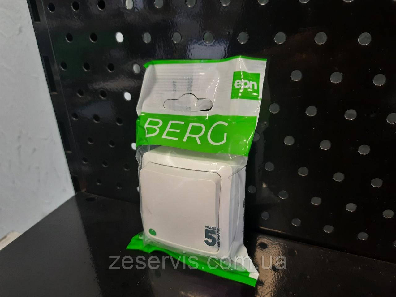 Вимикач 1 клавішний, IP20, білий, серія Berg, Elektro-Plast, фото 1
