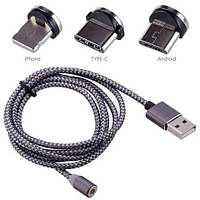 Магнитный кабель 3 в 1, micro USB, Lightning, USB Type-C тканевый, SP1, хорошего качества, USB-кабель,