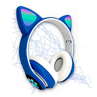 Навушники бездротові Cat Ear VZV-24M Bluetooth з різнобарвною LED-підсвіткою і котячими вушками Сині