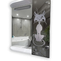 Зеркальный шкаф (614*700) " Кот " для ванной комнаты с подсветкой, дверь справа