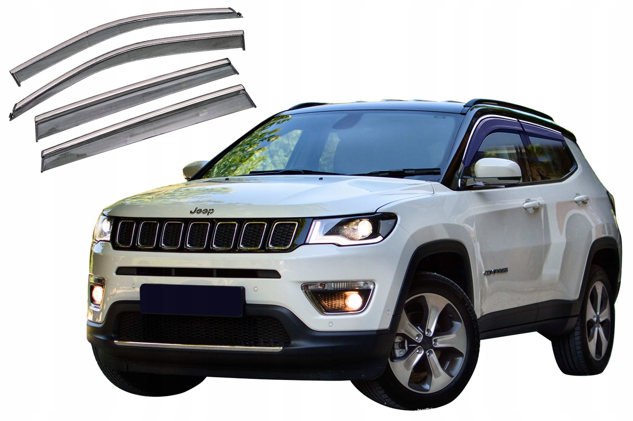 Дефлектори вікон, вітровики для Jeep Compass 2017 -> З хромом молдингом