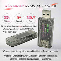 USB тестер струму, напруги, потужності 4-30 В 0-5 А 2xUSB з таймером