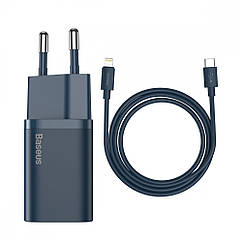 СЗУ Baseus Super Silicone Quick Charger 20W (Type-C) + With Cable Type-C to Lightning blue