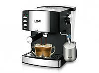 Кофеварка кофемашина на 2 чашки полуавтоматическая RAF R113 15 Bar 850 Ватт Silver Espresso с капучинатором