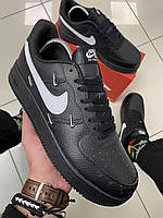 Кроссовки мужские Nike Air Force VJ (черные) кожаные демисезон, Кеды весна найк форс натуральная кожа A051-5