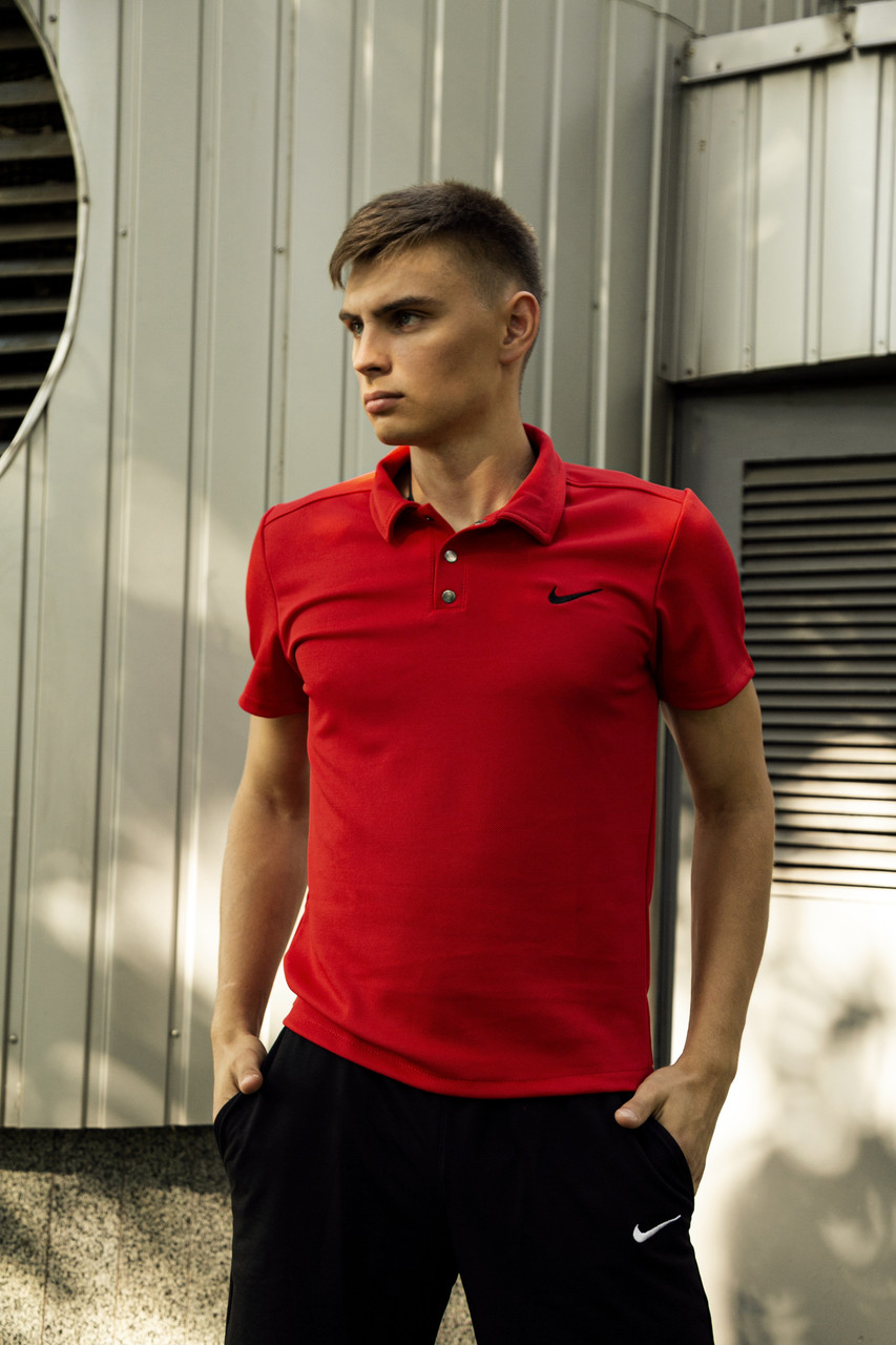 Чоловіча футболка Поло Nike червона бавовняна літня Теніска Найк спортивна на літо, фото 1
