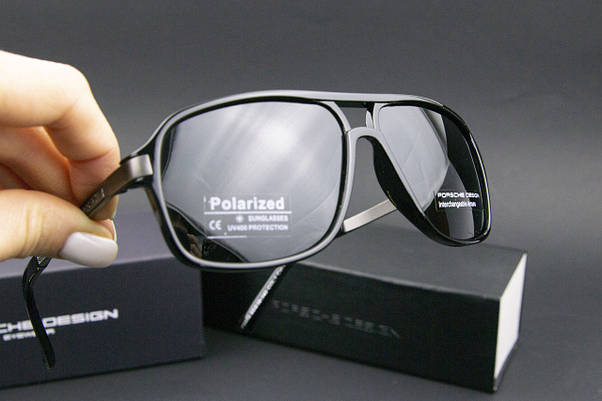 Окуляри чоловічі сонцезахисні Porsche Design поляризаційні (арт. P5573) чорна глянсова оправа, фото 5