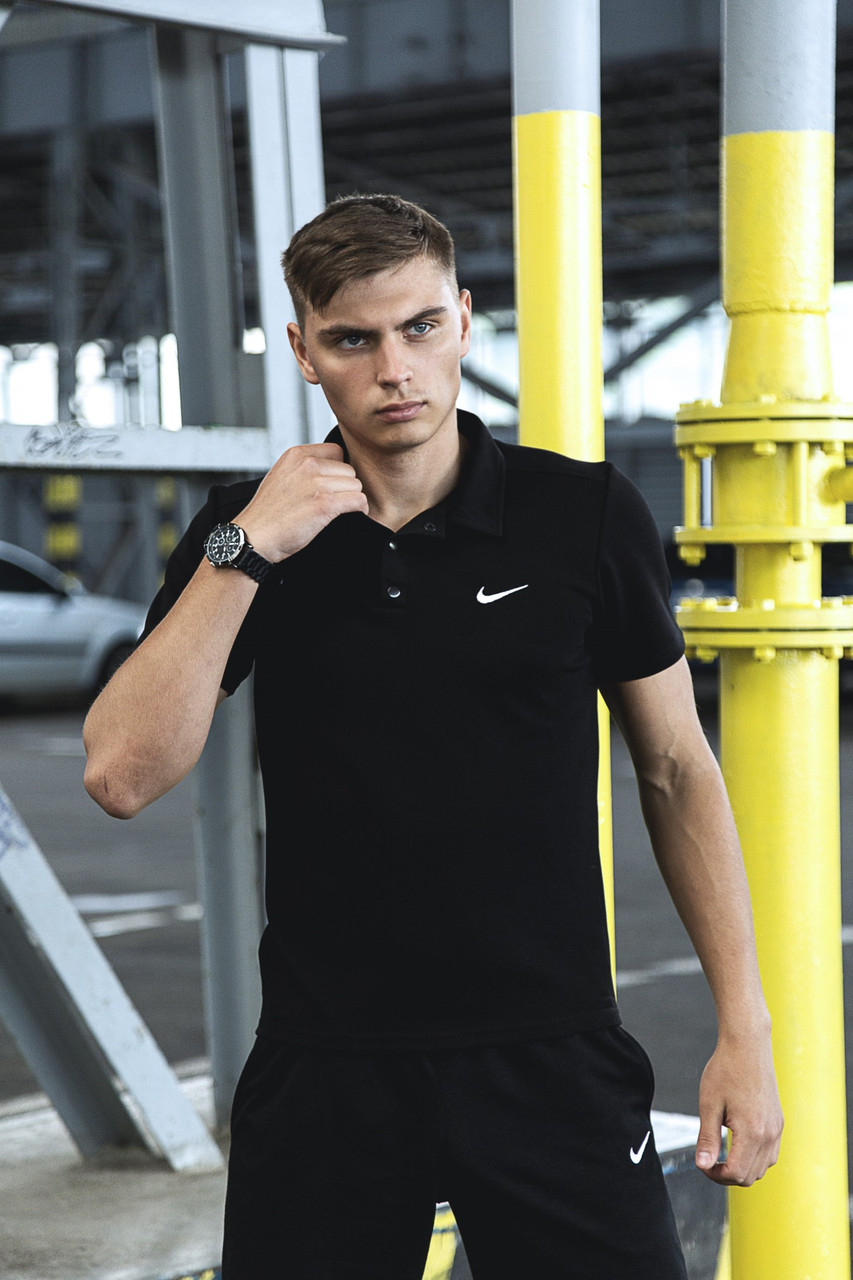 Чоловіча футболка Поло Nike чорна бавовняна літня  ⁇  Теніска Найк спортивна на літо