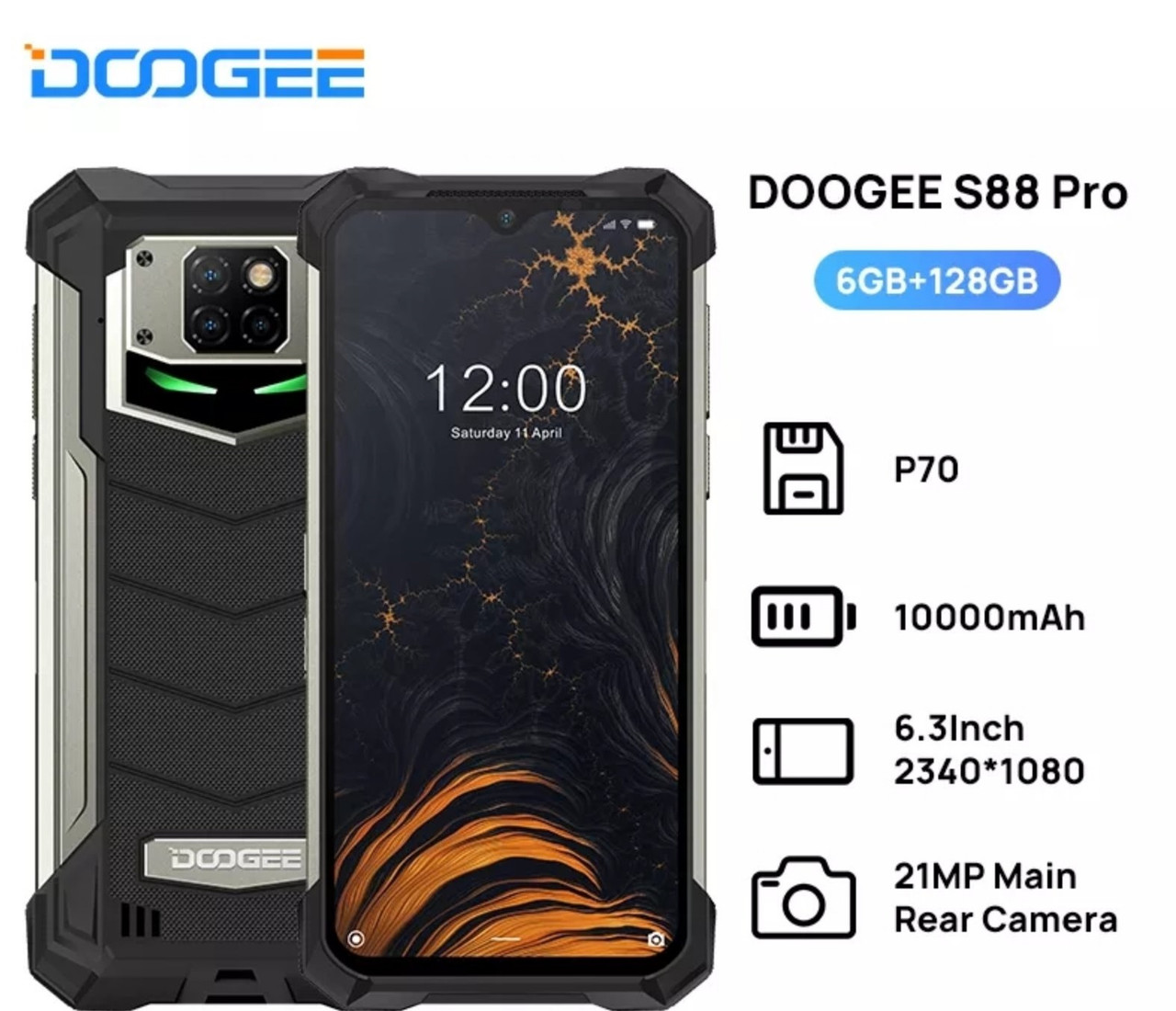 Захищений смартфон Doogee S88 Pro Black 6/128Гб NFC 10000мАч НОВІ НАЯВНІСТЬ, фото 1