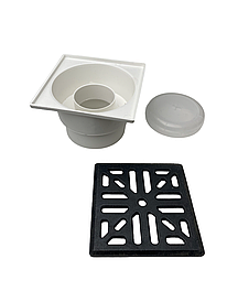 Трап вертикальний D110, 150*150 чавунна решітка, гідрозатвор