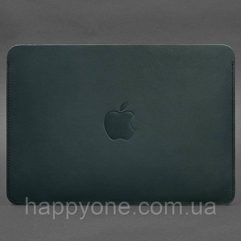 Шкіряний чохол для Macbook 13 (зелений) вхід зверху, шкіра Krast