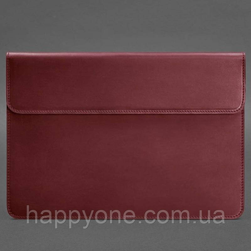 Шкіряний чохол-конверт на магнітах для Macbook 14 (бордовий)