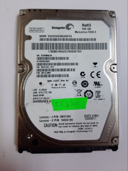HDD 2.5" 500Gb SATA  б/у, фото 1