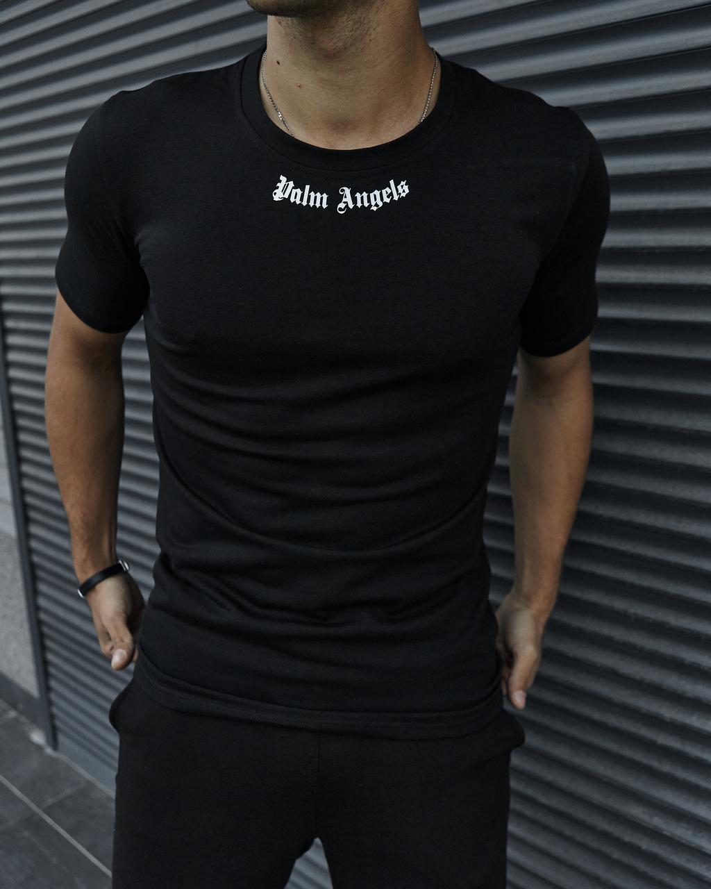 Чоловіча футболка Palm Angels чорна спортивна бавовняна літня Теніска Палм Ангелс спортивна на літо, фото 1