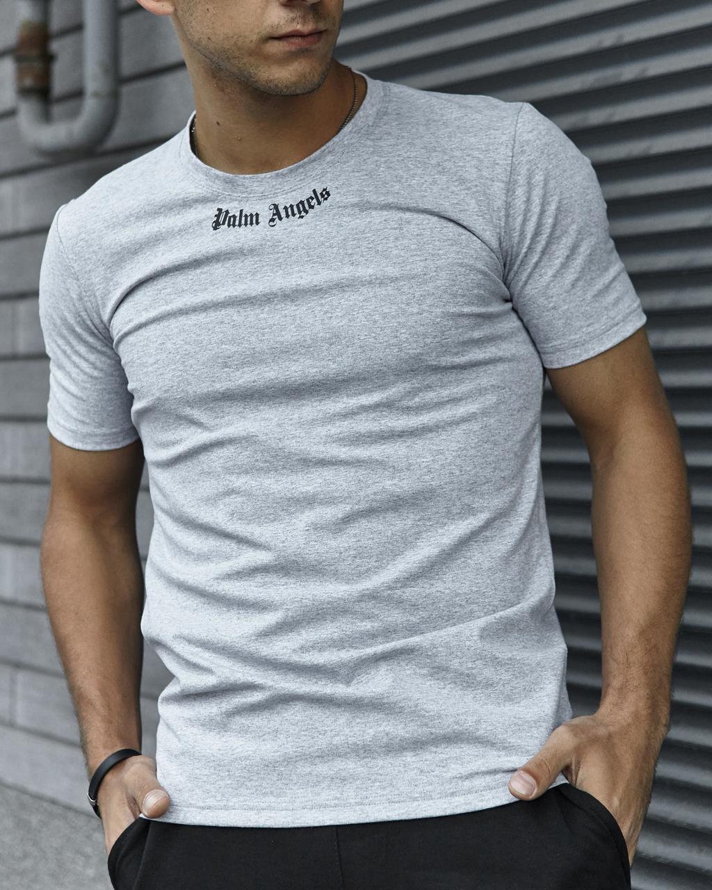 Чоловіча футболка Palm Angels сіра спортивна бавовняна літня Теніска Палм Ангелс спортивна на літо, фото 1