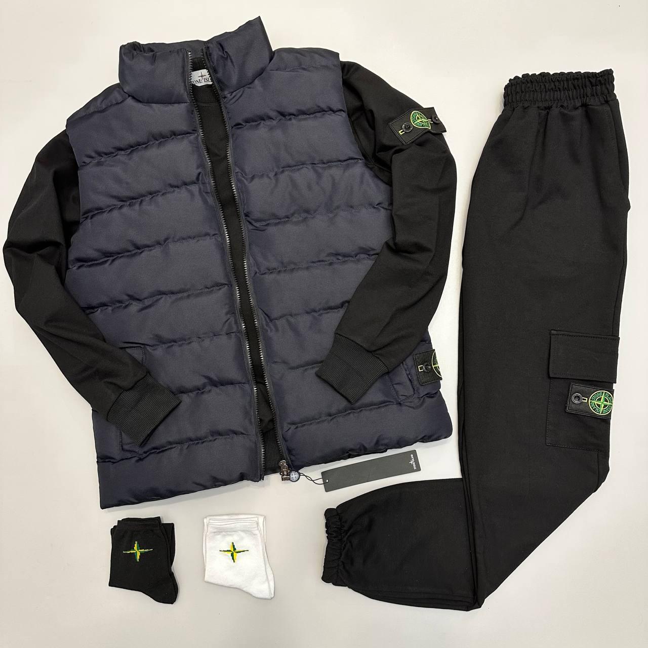 Спортивний костюм жилетка Stone Island комплект чоловічий весняний осінній 3в1 стон айленд синій