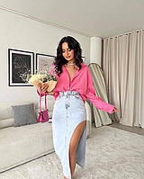 Женская стильная джинсовая юбка миди с разрезом