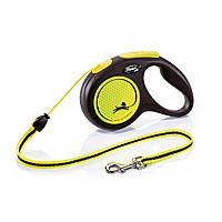 Поводок-рулетка Flexi для средних собак 5 м / 20 кг New Neon жёлтый трос