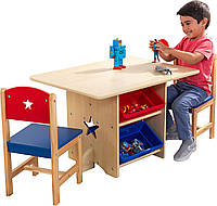 Czerwony/niebieski Stół z gwiazdami KidKraft 26913 Heart Table Set с 2 деревянными стульями и ящиком для