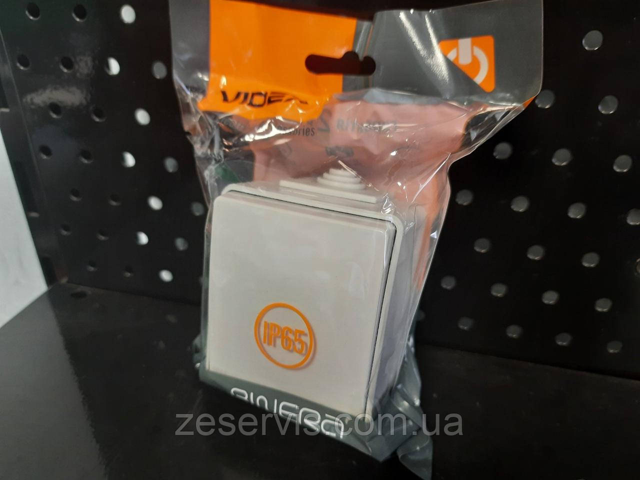 Вимикач 1-клавішний, сірий, серія Binera IP65, Videx, фото 1