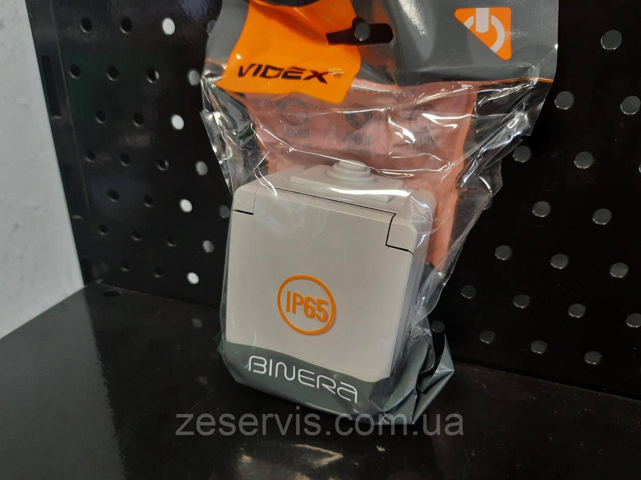 Розетка з заземленням, сірий, серія Binera IP65, Videx, фото 1