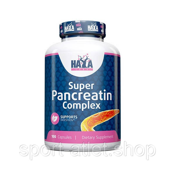 Натуральна добавка Haya Labs Super Pancreatin Enzymes, 100 капсул