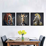 Картина квадартна на полотні для офісу Лев в костюмі. Жираф в костюмі. Зебра в костюмі., фото 3