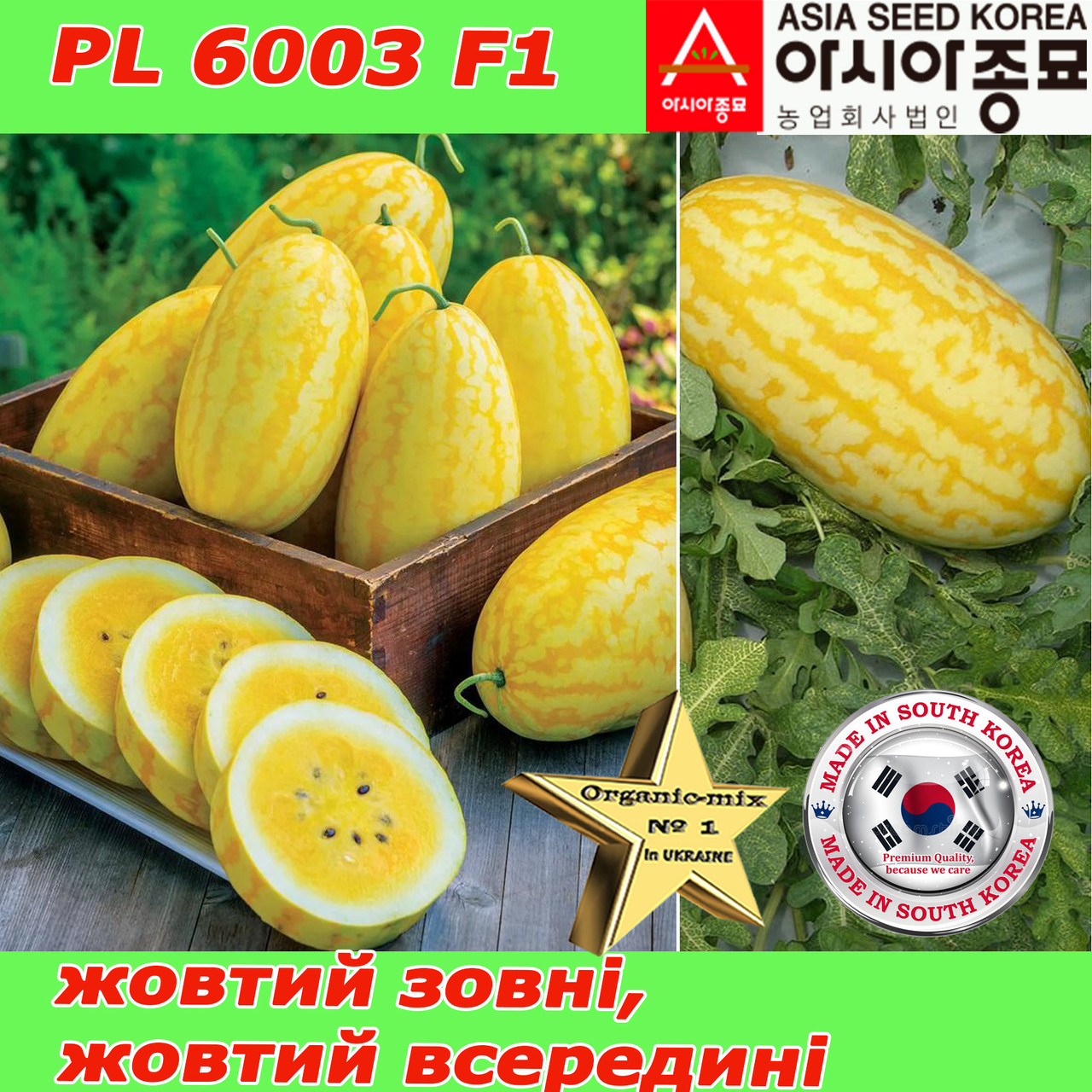 Кавун PL 6003 F1 /  Жако F1 ранній, жовтий кавун, 500 насінин ТМ Asia Seed (Південна Корея)