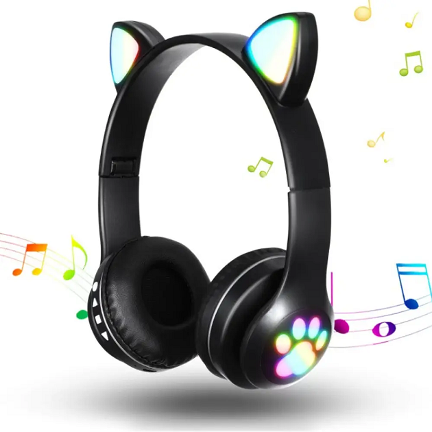 Навушники бездротові Cat Ear VZV-23M Bluetooth з RGB підсвіткою і котячими вушками Чорні