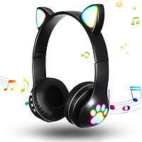 Навушники бездротові Cat Ear VZV-23M Bluetooth з RGB підсвіткою і котячими вушками Чорні