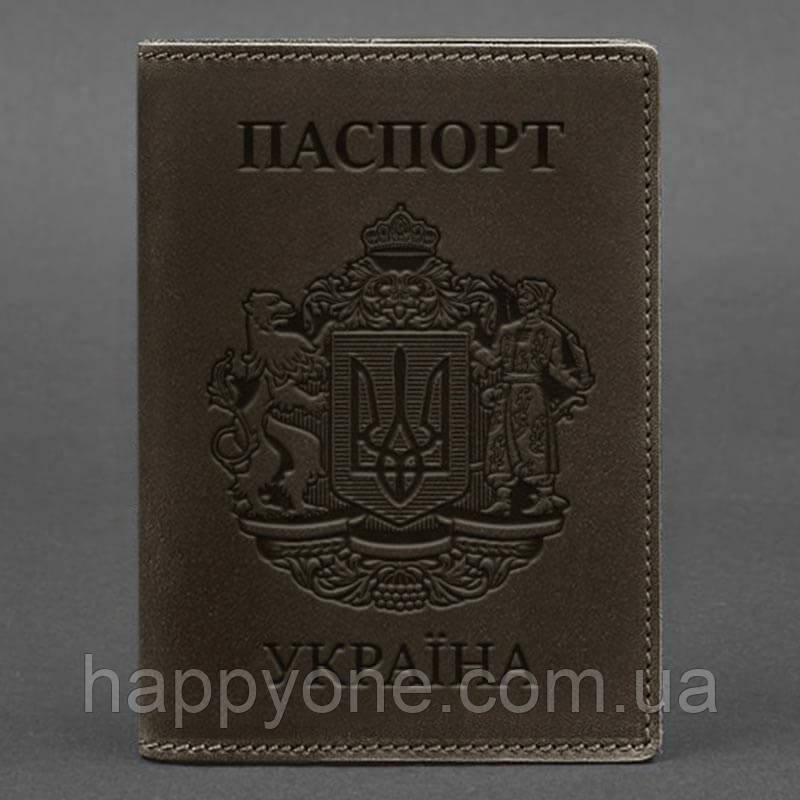 Шкіряна обкладинка для паспорта "Україна" (темно-коричнева)
