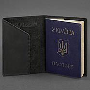 Шкіряна обкладинка для паспорта з гербом України (чорна), фото 4