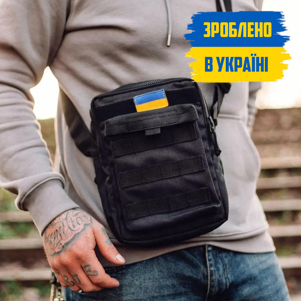 Підсумок сумка тактична месенджер JACK чорна з водовідштовхувальної тканини із системою Molle