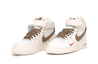 Кросівки Nike AIR Force 1 high milk brown Найк Аір Форс високі шкіряні бежеві чоловічі жіночі підліткові