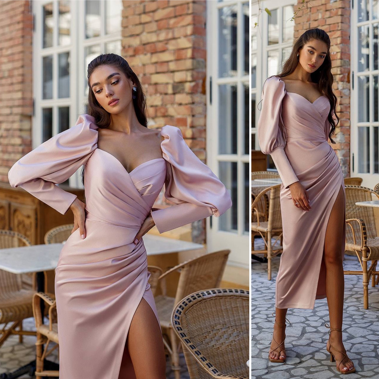 Шикарне атласне плаття Люкс пудра (різні кольори) XS S M L