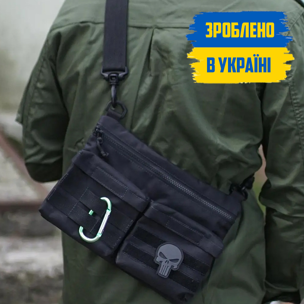 Чорна чоловіча тактична сумка через плече PANISHER з тканини А
