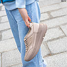 Шкіряні жіночі кросівки темно-бежевого кольору, фото 4