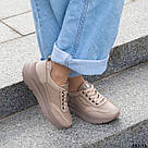 Шкіряні жіночі кросівки темно-бежевого кольору, фото 7