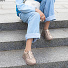 Шкіряні жіночі кросівки темно-бежевого кольору, фото 6