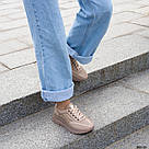 Шкіряні жіночі кросівки темно-бежевого кольору, фото 10