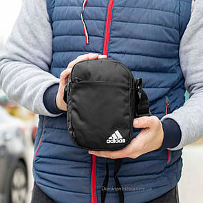 Маленька міська сумка месенджер Adidas Solo чорна з тканини через плече молодіжна барсетка на 4 відділення