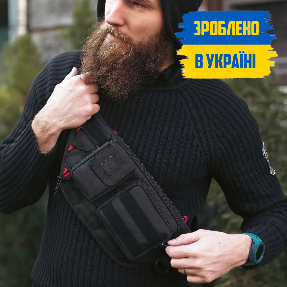 Тактична чорна чоловіча сумка нагрудна на плече або на пояс GOR-TEC з тканини А