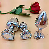 Набір сталевих анальних пробок сердечка - Синій - 3 шт. (S/M/L) - Анальні іграшки, фото 3