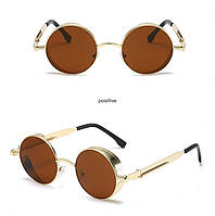 Солнцезащитные очки тишейды с шорами круглые линзы винтаж готические Стимпанк Steampunk коричневые золотые