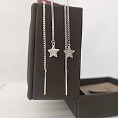 Сережки протяжки срібні з підвіскою зіркою та білими фіанітами