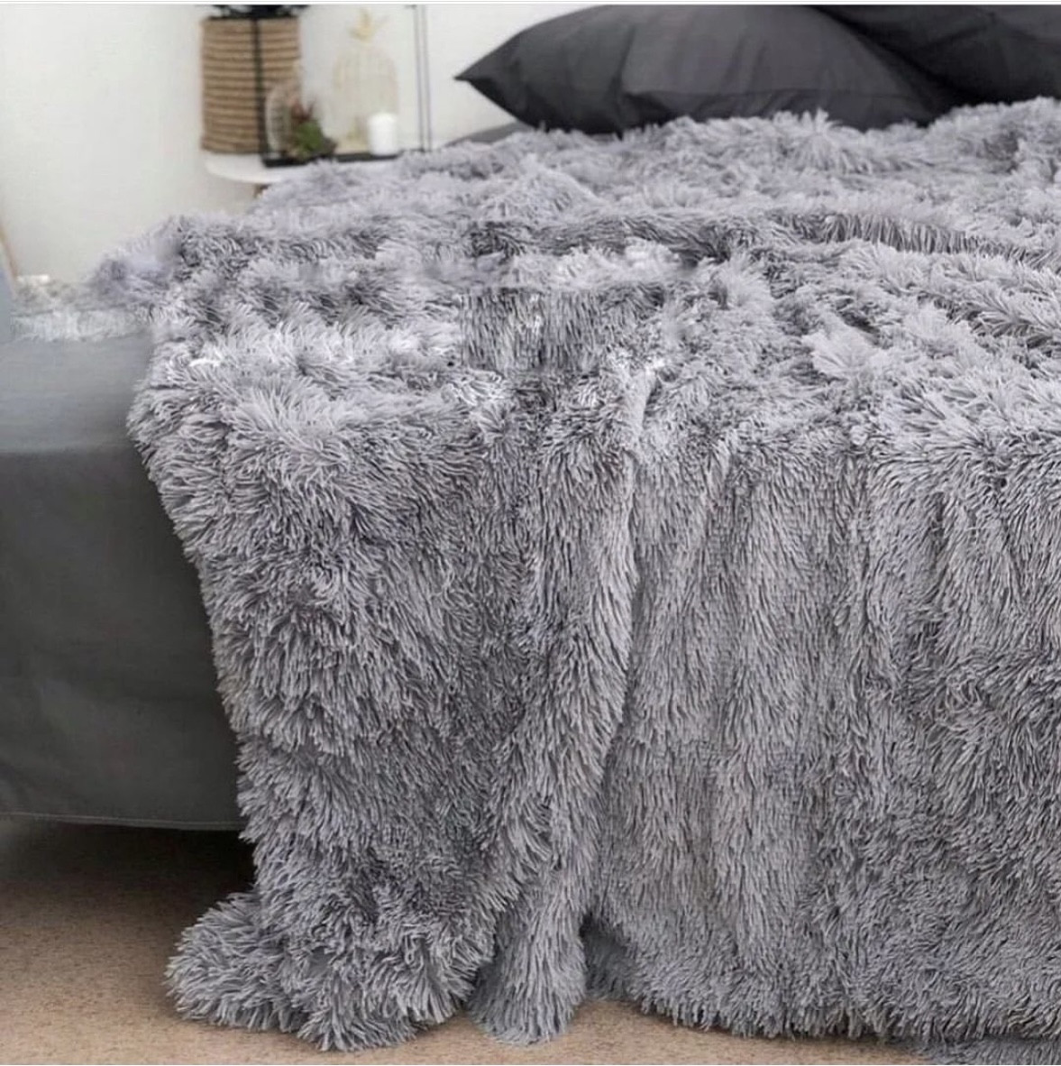 Меховой плед-покрывало травка Евро размера 220/240см. цвет Серый ...